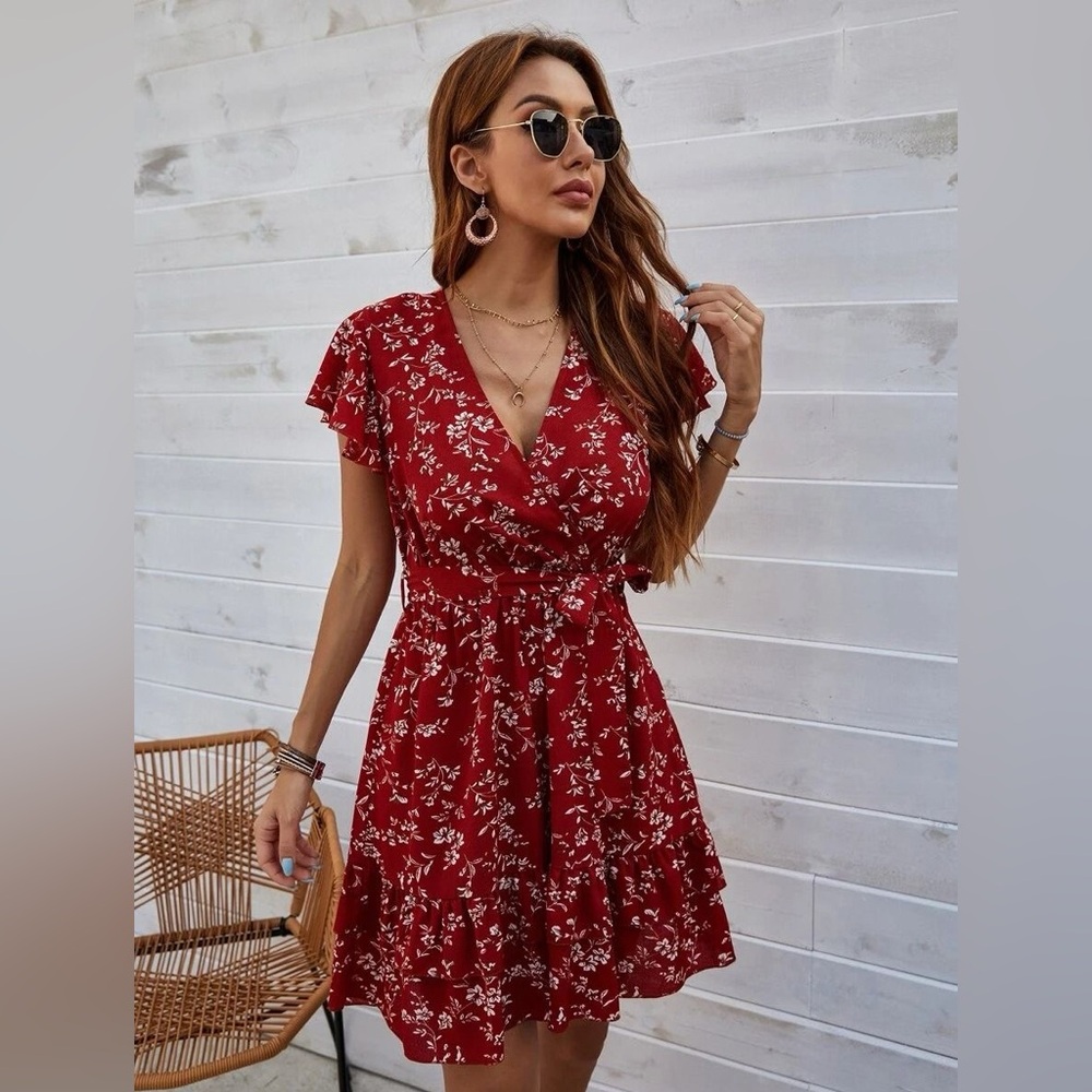 SHEIN Floral Red Dress